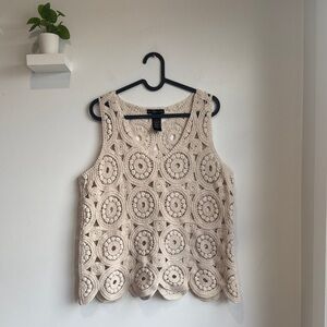 Design History Beige Crochet Tank Top